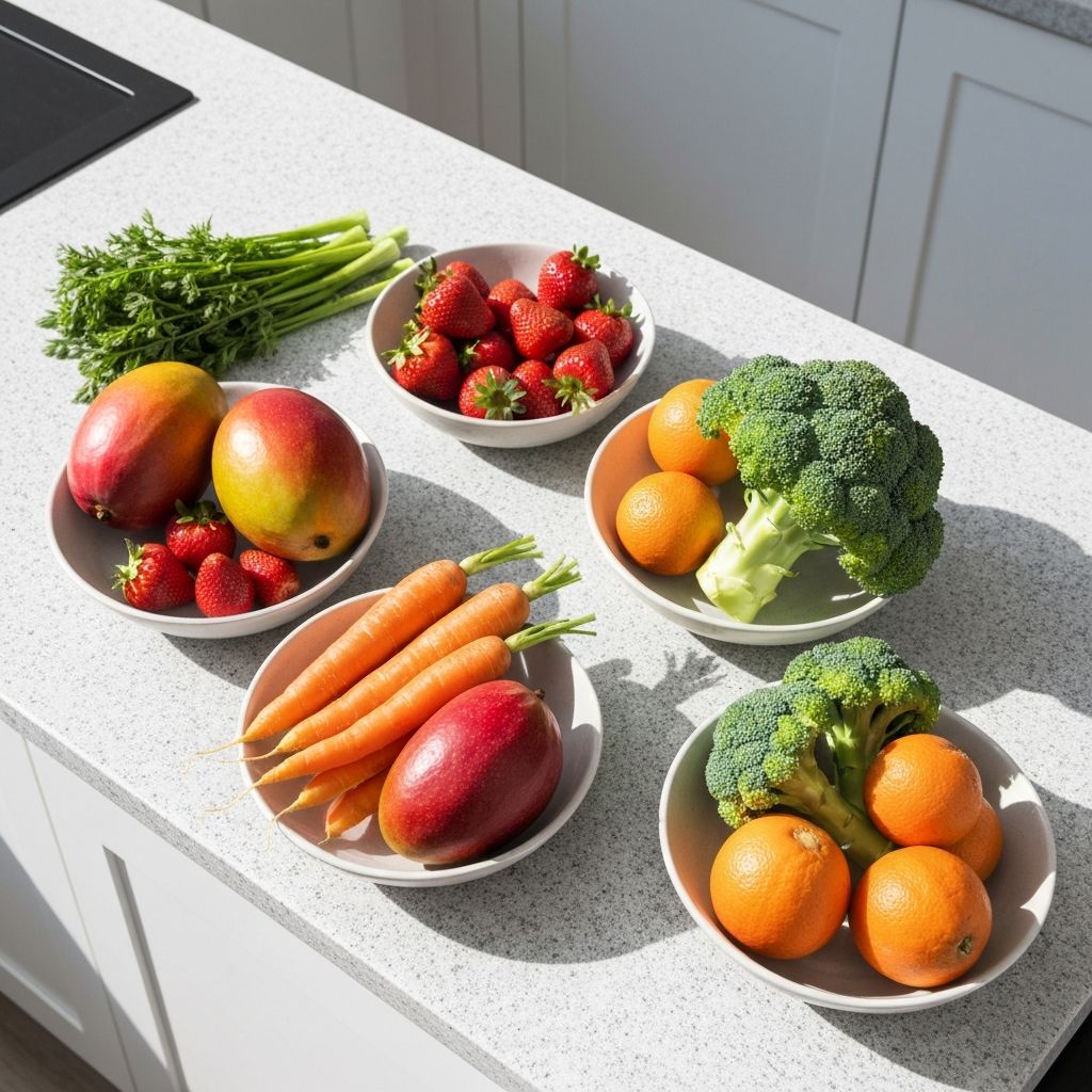 Fresh vegetables and fruits for balanced eating